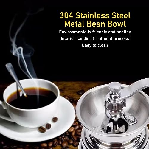 Hand Crank Coffee Grinder 304 Stainless Steel Grinding Degree, Detachable Mill with Individual Bean Container, Manual Operation for Home Use (Large)