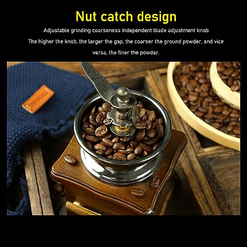 Hand Crank Coffee Grinder 304 Stainless Steel Grinding Degree, Detachable Mill with Individual Bean Container, Manual Operation for Home Use (Large)