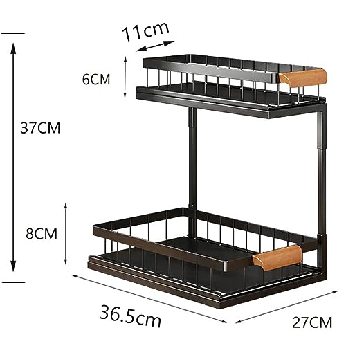 Under Sink Organizers and Storage, 2-Tier Sliding Cabinet Basket Organizer with Hooks, Multi-Purpose Under Sink Organizers and Storage for Bathroom Kitchen White