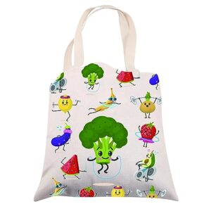 Funny Vegetable Fruit Canvas Tote Bag for Women Vegetable Print Tote Bag Reusable Grocery Bag Fruit Gift for Vegetable Lovers (Vegetable Tote Bag)