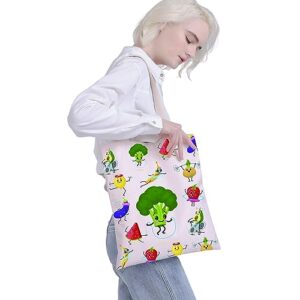 Funny Vegetable Fruit Canvas Tote Bag for Women Vegetable Print Tote Bag Reusable Grocery Bag Fruit Gift for Vegetable Lovers (Vegetable Tote Bag)