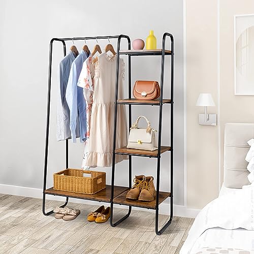 PUDDINER Clothing Rack, Clothes Rack with Shelves Clothing Racks for Hanging Clothes Heavy Duty Garment Rack Portable Clothing Rack with Shelves Free Standing Wardrobe Closet 60" Hx39.4 Lx15.8 D