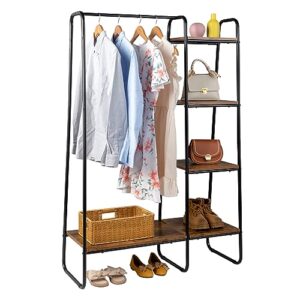 PUDDINER Clothing Rack, Clothes Rack with Shelves Clothing Racks for Hanging Clothes Heavy Duty Garment Rack Portable Clothing Rack with Shelves Free Standing Wardrobe Closet 60" Hx39.4 Lx15.8 D