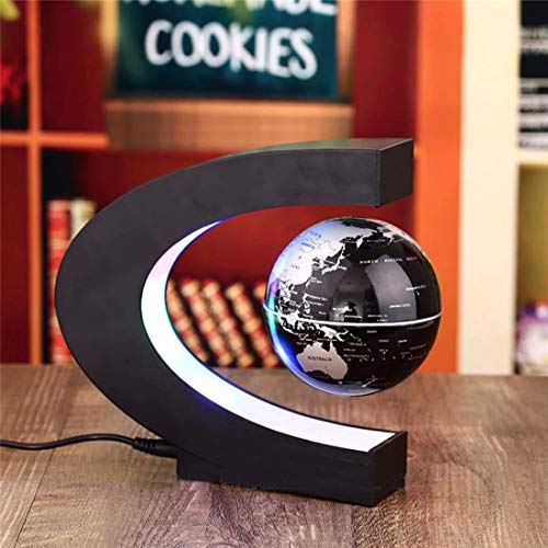 Levitating Globe Magnetic Levitation Floating Globe 4" Rotating Planet Earth Globe Ball with LED Desk Display Stand for Home Office Desk Decoration (Black) (Gold)