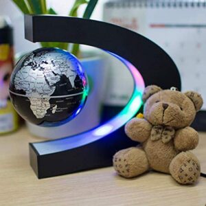 Levitating Globe Magnetic Levitation Floating Globe 4" Rotating Planet Earth Globe Ball with LED Desk Display Stand for Home Office Desk Decoration (Black) (Gold)