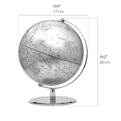 World Globe World Globe Latitude Longitude World Desk Globe With Chrome Metal Base Stand And High Clear Map Earth Globe For Home Office Globes decor (25cm Blue) (25cm Silver With L