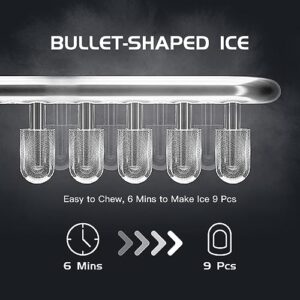 Ice Maker Countertop with Self-Cleaning, 45lbs/24H, 2 Sizes of Bullet-Shaped Ice in 6 Mins, Compact Ice Machine with Ice Scoop/Basket, Perfect for Home Kitchen Party Camping Bar Office