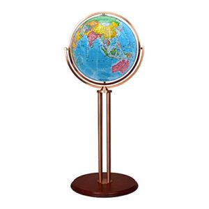 geographic globe 16.5” diameter large world globe floor standing educational earth globe with round wooden base geographic globes for home decor world globe gift (world globe a) (w