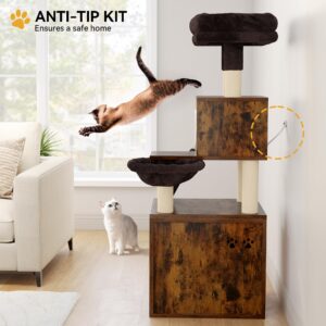 YITAHOME Modern Cat Tree with Litter Box Enclosure, Tall Heavy Duty Cat Tower with Cat Condo,Cat House, Blanket for Indoor Large Cats, Rustic Brown