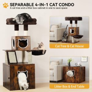 YITAHOME Modern Cat Tree with Litter Box Enclosure, Tall Heavy Duty Cat Tower with Cat Condo,Cat House, Blanket for Indoor Large Cats, Rustic Brown