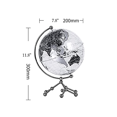 World Globe 7.8in Clear Acrylic World Globe 12” Tall Table Top 360-degree Rotation Earth Globe Earth Globe With Metal Tripod Stand For Desk Globes decor (Black) (Black)