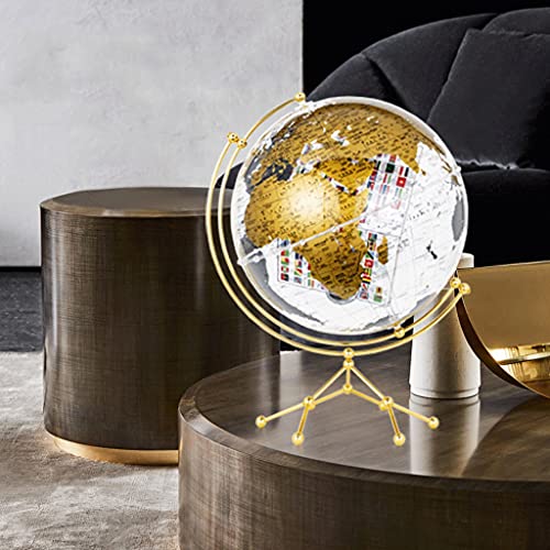 geographic globe Acrylic Clear World Globe Built-in Cube Flag Pattern Rotating World Globe Map With Gold Tripod Stand Geographical Desktop Globe world globe gift (Silver) (Silver)