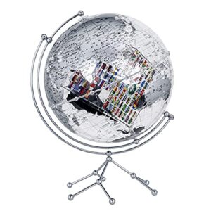 geographic globe acrylic clear world globe built-in cube flag pattern rotating world globe map with gold tripod stand geographical desktop globe world globe gift (silver) (silver)