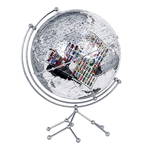 geographic globe Acrylic Clear World Globe Built-in Cube Flag Pattern Rotating World Globe Map With Gold Tripod Stand Geographical Desktop Globe world globe gift (Silver) (Silver)