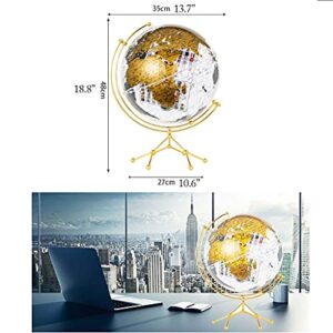 geographic globe Acrylic Clear World Globe Built-in Cube Flag Pattern Rotating World Globe Map With Gold Tripod Stand Geographical Desktop Globe world globe gift (Silver) (Silver)