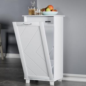 vecelo tilt out kitchen trash bin cabinet, dog proof garbage can with wood holder free standing recycling, white