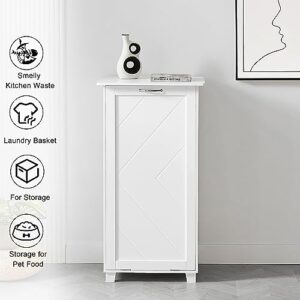 VECELO Tilt Out Kitchen Trash Bin Cabinet, Dog Proof Garbage Can with Wood Holder Free Standing Recycling, White