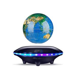 magnetic levitation globes led wireless transmission touch control blue floating ball world map office decoration birthday gifts home decor with bluetooth speaker (black) (black)