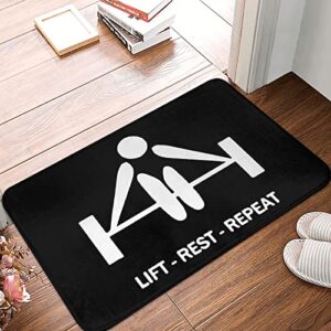 Lift Rest Repeat Weight-Lifting Indoor Doormat Home Entrance Interior Front Door Mat Anti-Slip Rubber Door Front Pad 16x24in