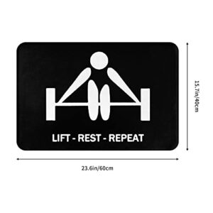 Lift Rest Repeat Weight-Lifting Indoor Doormat Home Entrance Interior Front Door Mat Anti-Slip Rubber Door Front Pad 16x24in