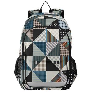 odawa patchwork geometric pattern kids school backpack with reflective strips laptop bookbag for women travel daypack
