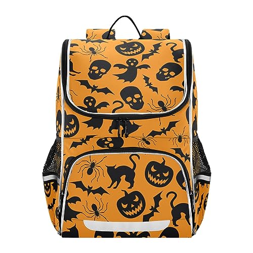 Sletend Large Capacity Printing Student Shoulder Bag for Children Teenagers Halloween Ghost Pumpkin Bat Laptop Bag School Bag for Work School, Men's and Women's Travel Backpack