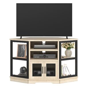 YITAHOME 50 Inches Corner TV Stand w/Power Outlet, Entertainment Center TV Media Console Table with 6 Open Storage Shelve for Living Room, Bedroom, Industrial Corner TV Stand, 47 inches White Oak