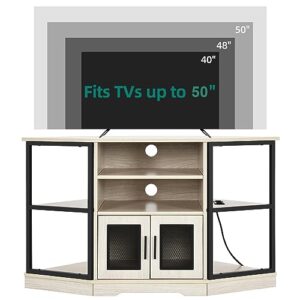 YITAHOME 50 Inches Corner TV Stand w/Power Outlet, Entertainment Center TV Media Console Table with 6 Open Storage Shelve for Living Room, Bedroom, Industrial Corner TV Stand, 47 inches White Oak