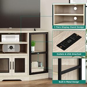YITAHOME 50 Inches Corner TV Stand w/Power Outlet, Entertainment Center TV Media Console Table with 6 Open Storage Shelve for Living Room, Bedroom, Industrial Corner TV Stand, 47 inches White Oak