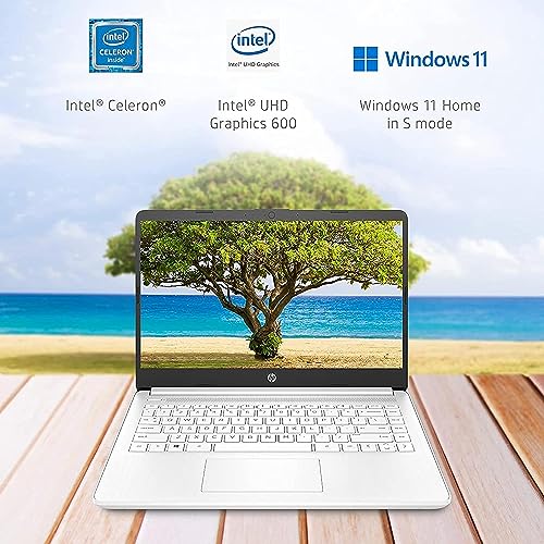 hp Stream Laptop, 14" HD Display, Intel Celeron N4120 Processor, 8GB Memory, 320GB Storage (64GB eMMC + 256GB Card), 1-Year Office 365, Webcam, HDMI, Wi-Fi, USB-C, Windows 11 Home, White, JVQ MP