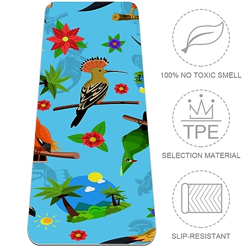 Colorful Birds Rest Flamingo Branch Yoga Mat Thick Workout Exercise Mat, Non Slip Pilates Fitness Mats, Eco Friendly, Anti-Tear 1/4" Thick Yoga Mats for Women Men