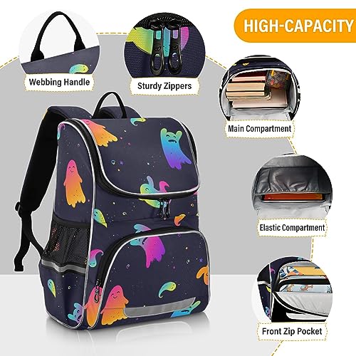 Sletend Large Capacity Printing Student Shoulder Bag for Children Teenagers Colorful Ghost Laptop Bag School Bag for Work School, Men's and Women's Travel Backpack