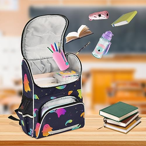 Sletend Large Capacity Printing Student Shoulder Bag for Children Teenagers Colorful Ghost Laptop Bag School Bag for Work School, Men's and Women's Travel Backpack