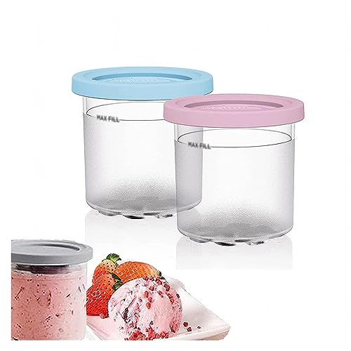 EVANEM 2/4/6PCS Creami Pints, for Ninja Creami Ice Cream Maker,16 OZ Ice Cream Storage Containers Reusable,Leaf-Proof Compatible with NC299AMZ,NC300s Series Ice Cream Makers,Pink+Blue-4PCS