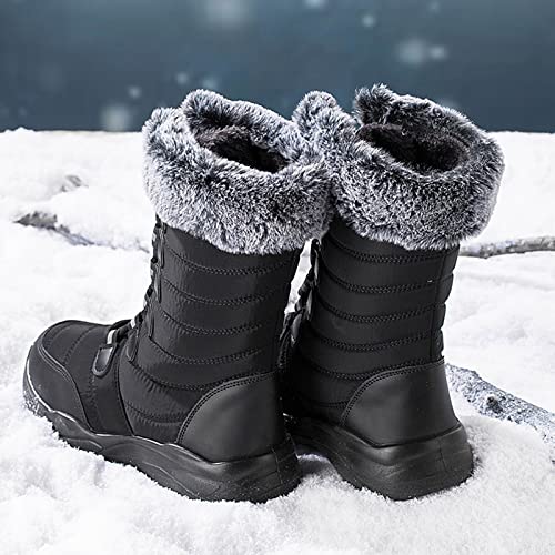 XRCQCAD Snow Boots for Women Pink Cowboy Boots for Women Black And Blue Womens Boots Knee High Sexy Steel Toe Flat Heel Warm Lace Up Boots Mountaineering Comfortable Outdoor Sexy Fashion Boots