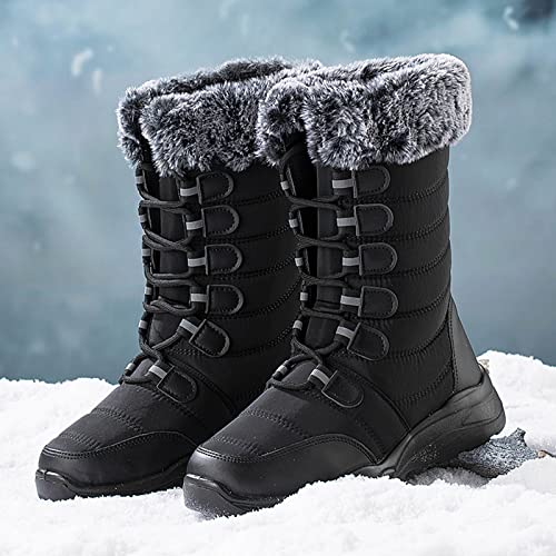 XRCQCAD Snow Boots for Women Pink Cowboy Boots for Women Black And Blue Womens Boots Knee High Sexy Steel Toe Flat Heel Warm Lace Up Boots Mountaineering Comfortable Outdoor Sexy Fashion Boots