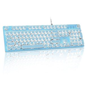 lexonelec typewriter style retro wired mechanical gaming keyboard,vintage steampunk keyboard with white backlit,104-key blue switch cute keyboard,round keycaps knob control for pc/laptop/mac