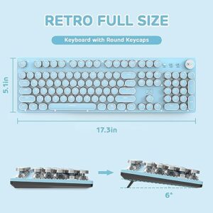 LexonElec Typewriter Style Retro Wired Mechanical Gaming Keyboard,Vintage Steampunk Keyboard with White Backlit,104-Key Blue Switch Cute Keyboard,Round Keycaps Knob Control for PC/Laptop/Mac