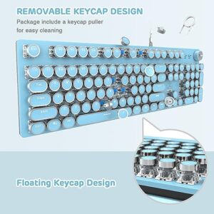 LexonElec Typewriter Style Retro Wired Mechanical Gaming Keyboard,Vintage Steampunk Keyboard with White Backlit,104-Key Blue Switch Cute Keyboard,Round Keycaps Knob Control for PC/Laptop/Mac