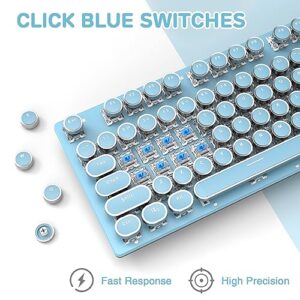 LexonElec Typewriter Style Retro Wired Mechanical Gaming Keyboard,Vintage Steampunk Keyboard with White Backlit,104-Key Blue Switch Cute Keyboard,Round Keycaps Knob Control for PC/Laptop/Mac