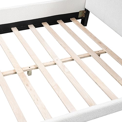 VilroCaz Modern Full Size Upholstered Platform Bed with Cartoon Ears Shaped Headboard for Kids, Teddy Flannel Upholstered Platform Bed Frame with Sturdy Slats Support, No-Noise Design