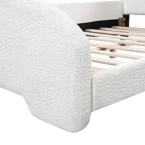 VilroCaz Modern Full Size Upholstered Platform Bed with Cartoon Ears Shaped Headboard for Kids, Teddy Flannel Upholstered Platform Bed Frame with Sturdy Slats Support, No-Noise Design