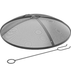 yitahome heavy-duty fire pit spark screen with handle and poker, metal fire pit cover for 36-inch round outdoor fire pits