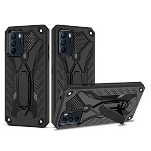 gursac phone case compatible with oppo reno 6 pro(5g),military grade strong two layer pu+tpu hybrid full body case,bracket protective dustproof shockproof cover phone cover (color : dark night black)