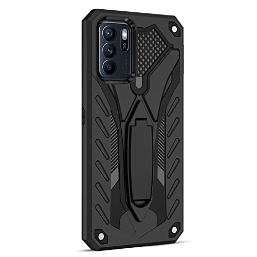 GURSAC Phone case Compatible with Oppo Reno 6 Pro(5G),Military Grade Strong Two Layer PU+TPU Hybrid Full Body Case,Bracket Protective Dustproof Shockproof Cover Phone Cover (Color : Dark Night Black)