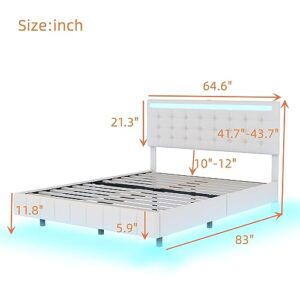 SIYSNKSI Modern Queen Upholstered Platform Bed with LED Lights, Floating Bed Frame with USB Charging and Headboard, Upholstered Platform Bed Frame for Kids Teens Adult Bedroom