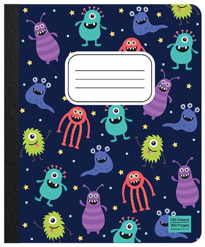 ScribbleMate Cute Composition Notebook Wide Ruled, Set of 3 Composition Notebpooks for Kids, Wide Ruled Composition Notebook for Boys and Girls. 100 pages 200 sheets. 9.75” x 7.5”