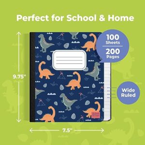 ScribbleMate Cute Composition Notebook Wide Ruled, Set of 3 Composition Notebpooks for Kids, Wide Ruled Composition Notebook for Boys and Girls. 100 pages 200 sheets. 9.75” x 7.5”