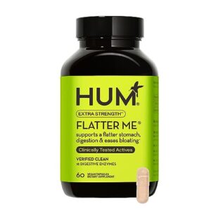 hum flatter me supplement for daily bloating - 18 full spectrum digestive enzymes to support food breakdown - ginger, fennel seed & peppermint for nutrient absorption (extra strength)