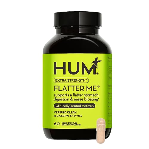 HUM Flatter Me Supplement for Daily Bloating - 18 Full Spectrum Digestive Enzymes to Support Food Breakdown - Ginger, Fennel Seed & Peppermint for Nutrient Absorption (Extra Strength)